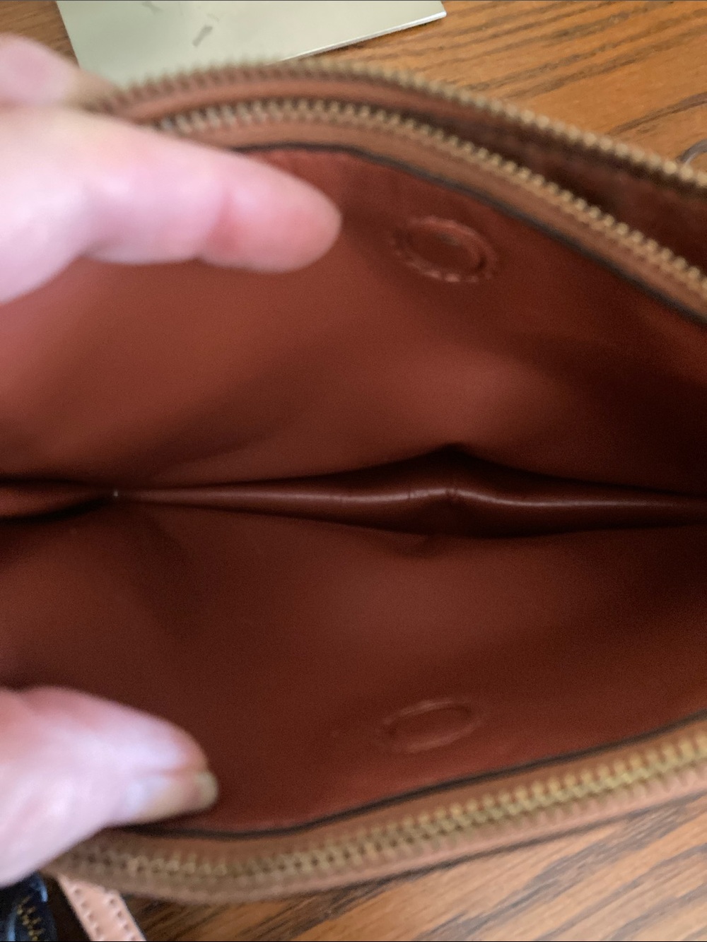 Coach Tan/Salmon Crocodile-Embossed Leather Clutch/Wristlet. - Picture 7 of 9